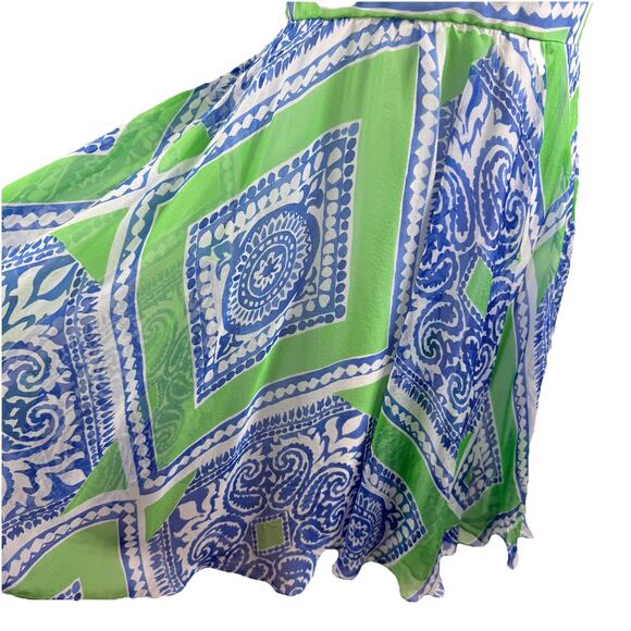 Vineyard Vines 100% Silk Halter Dress Size 4 Fit & Flare Handkerchief Hem Boho - Picture 4 of 12